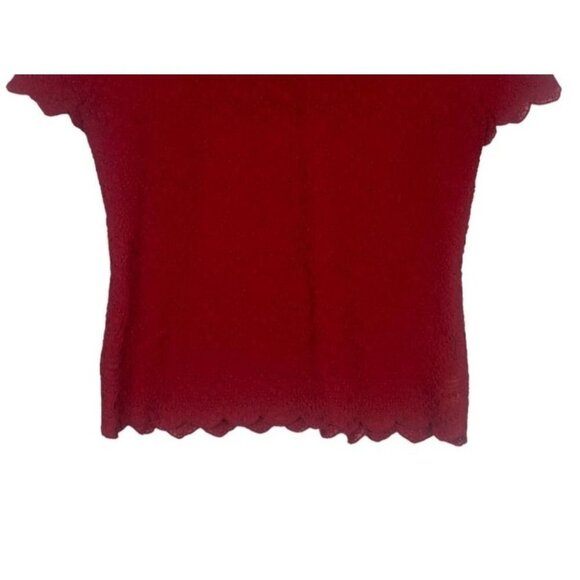 Ann Taylor LOFT Embroidered Short Sleeve Sheer Lace Top Tie Back M Red #2554 - Picture 9 of 12